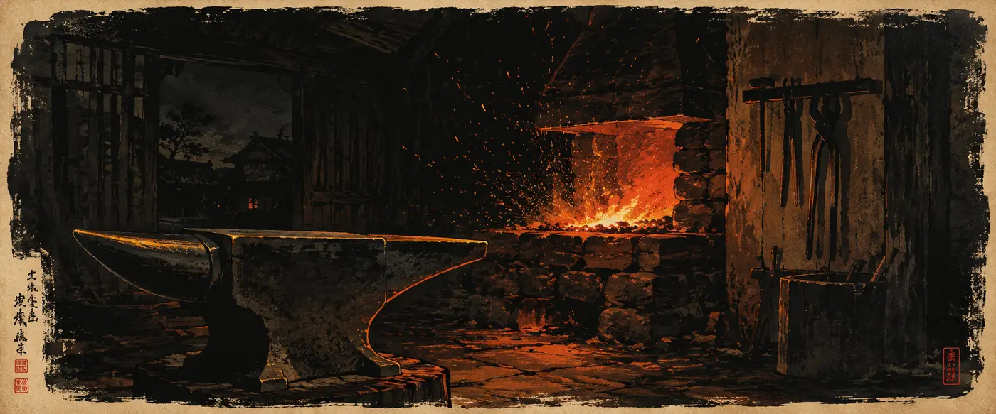 Ember-lit forge interior artwork used by the Forge dashboard